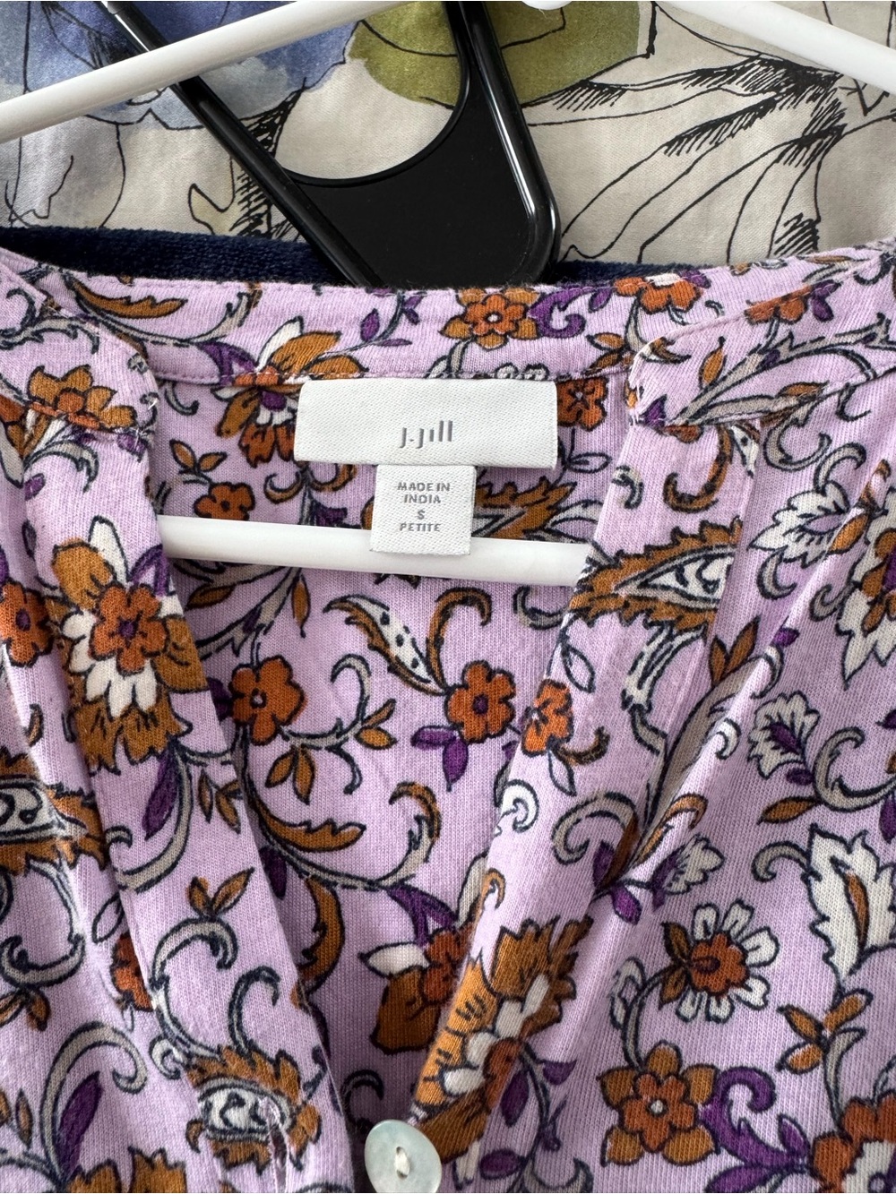 J. Jill Lavender and Orange Floral Button Front Blouse